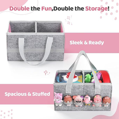 Carrying Case for Toniebox Starter Set and Tonies Figurines, Travel Felt Cloth Musical Toy Folding Bag for Toniebox 2 & Accessories (Pink)