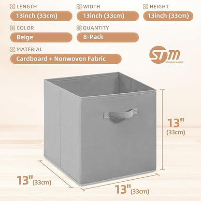 STORAGE MANIAC Storage Cubes, 13 Inch Collapsible Storage Bins with Handles, 8 Pack Fabric Foldable Bins for Organization, Durable Storage Bins for Closet, Shelves, Offices, Toys, 8-Pack Grey