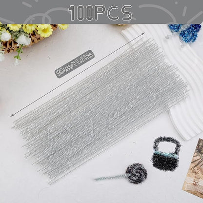 Hssugi Pipe Cleaners, 100PCS Christmas Pipe Cleaners Craft Supplies, Glitter White Pipe Cleaners Bulk Fuzzy Sticks for DIY Art and Craft Projects Home Decoration