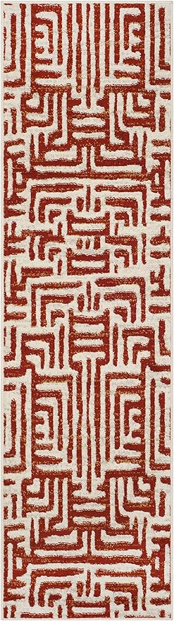 SAFAVIEH Amsterdam Collection Runner Rug - 2'3" x 8', Ivory & Terracotta, Modern Abstract Design, Non-Shedding & Easy Care, Ideal for High Traffic Areas in Living Room, Bedroom (AMS106B)
