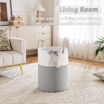 Artfeel Laundry Basket,Woven Cotton Rope Laundry Hamper,40L for Decorative Storage of Dirty Clothes,Toys and Blankets in Bathroom,Baby Room and Living Room
