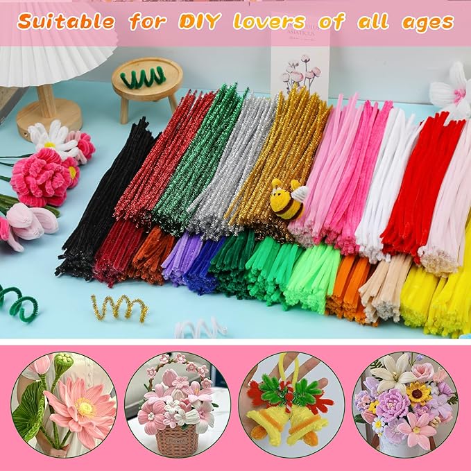 100Pcs Pipe Cleaners, Pipe Cleaners Craft, Chenille Stems Creative Craft Pipe Cleaners for Festivals Flower Making, Crafting Pipe Cleaners for DIY Decorations/Rose