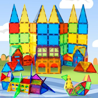 MAGBLOCK Magnet Toys Kids Magnetic Building Tiles 100 Pcs 3D Magnetic Blocks Preschool Building Sets Educational Toys for Toddlers Boys and Girls.