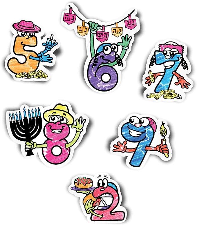 Izzy 'n' Dizzy Hanukkah Color-in Stickers Art Kit - Includes 8" x 6" board and 4 Crayons - Chanukah Arts and Crafts - Gifts and Games