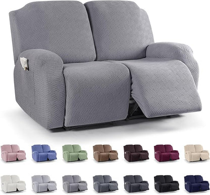 KinCam Recliner Covers, Stretch Reclining Chair Covers, Recliner Sofa Slipcovers Stripe Jacquard Recliner Couch Covers Furniture Protector Covers for Pet Kid (2 Seater, Light Gray)