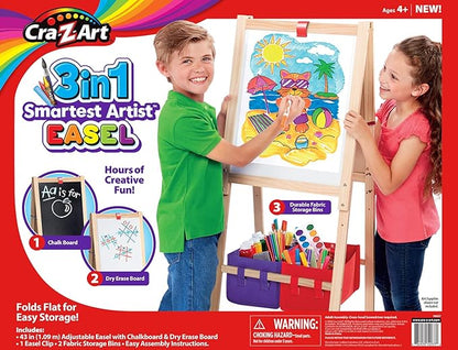 Cra-Z-Art 3-in-1 Smartest Artist Standing Easel- Chalk Board, Dry Erase Board and Storage