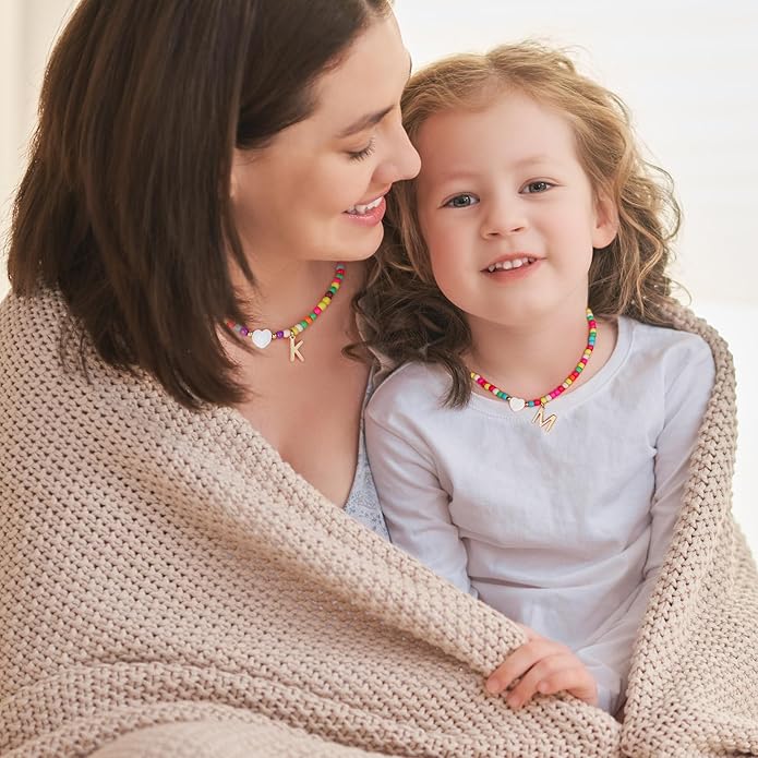 Ursteel Colorful Initial Cute Necklaces for Girls - Trendy Beaded Choker Necklace for Women Teen Girl, Handmade Letter Necklace Gifts for Women Girls Jewelry