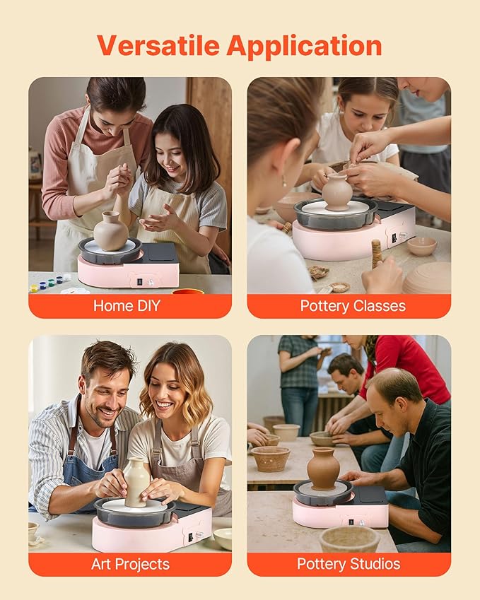 VEVOR Pottery Wheel for Kids Adults and Beginners - Complete Pottery Kit with 6" Turntable with Two-Way Rotation, Air Clay Art Supplies Sculpting Tools for Girls Birthday Christmas Craft Gifts, Pink