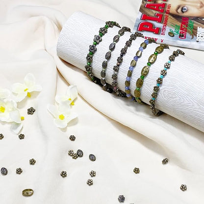 Heather's cf Brass Spacer Beads for Jewelry Making Supplies Flat Bead Findings Small Seed Beads for Necklace Earring Bead Bracelet Making kit Bulk Tibetan Beads 240pcs Bronze Jewelry Set