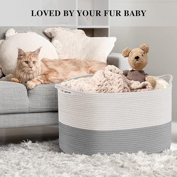 Maliton XXXLarge Blanket Basket Living Room - 22" x 22" x 14" Cotton Rope Baskets for Storage - Large Woven Basket for Toys, Towels, Pillows, Clothes- Rope Laundry Hamper with Handles - Nursery Bin