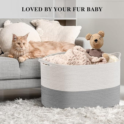 Maliton XXXLarge Blanket Basket Living Room - 22" x 22" x 14" Cotton Rope Baskets for Storage - Large Woven Basket for Toys, Towels, Pillows, Clothes- Rope Laundry Hamper with Handles - Nursery Bin