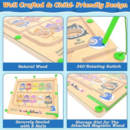 Magnetic Color & Number Maze, Montessori Counting Matching Toys, Wooden Magnet Maze Board Game, Montessori Fine Motor Skills Toys for 3 4 5 Years Old Preschool Learning Activities