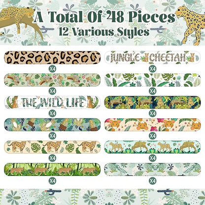 48 PCS Jungle Cheetah Slap Bracelets Cheetah Party Favors Cartoon Jungle Animals Party Wristbands for Kids Boys Girls Safari Leopard Party Supplies Birthday Party Baby Shower Carnival Prizes Gifts