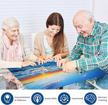 1000 Pieces Wooden Jigsaw Puzzle for Adults, Family or Elderly, Hawaiian Sunset Beach Puzzles, Art Home Decor DIY Funny Parent-Child Educational Game Toy Sunset Puzzle Gift for Mom, Wife, Friend