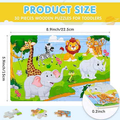 18 Pack 30 Pieces Puzzles for Kids Ages 3-8 Wooden Toddler Puzzles Ages 3-5 Educational Learning Toys Set for Kids Boys and Girls
