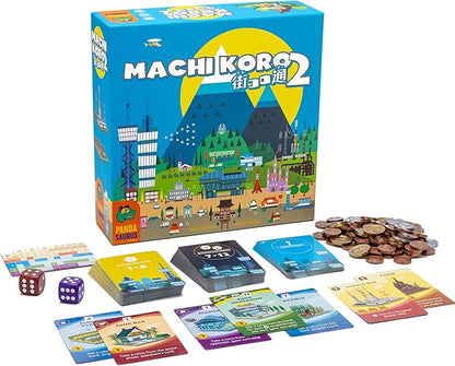 Machi Koro 2 Board Game - New Adventures Await in Your Quirky City! Fast-Paced Dice Rolling Strategy Game for Kids and Adults, Ages 10+, 2-5 Players, 45 Minute Playtime, Made by Pandasaurus Games