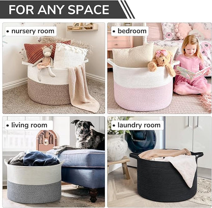INDRESSME XXXLarge Blanket Basket 21.7" x 21.7" x 13.8" Woven Storage Baskets Soft Cotton Rope Toy Baskets Storage Kids Decorative Laundry for Home, Perfect for Living Room, Black