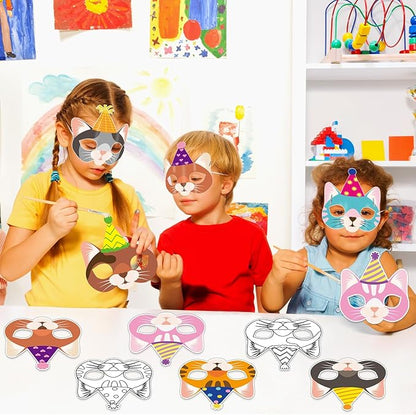 Lonfliness 36 Set Cat Coloring Mask Animal Paper Arts Crafts Kids Color Your Own Birthday Cat Blank DIY Mask Masquerade Birthday Party Dress-Up Decoration Favor School Classroom Activity Game Supplies