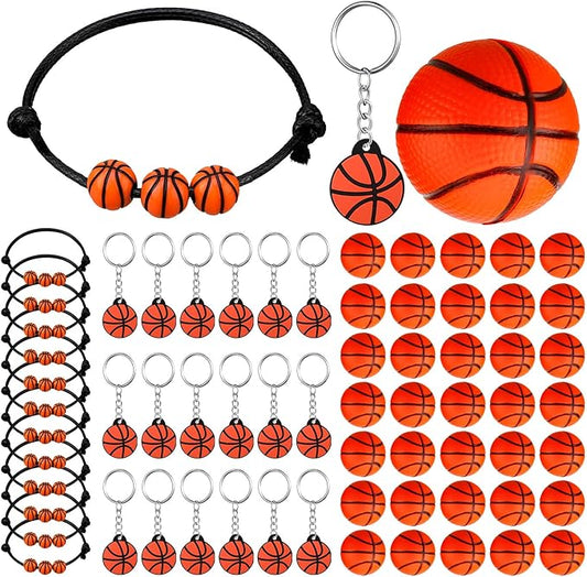 Nosiny 108 Pcs Baseball Party Favors Bulk 36 Pcs Baseball Keychain Gifts 36 Pcs Baseball Stress Balls 36 Pcs Baseball Charm Bracelets for Team Birthday Party Supplies(Basketball)
