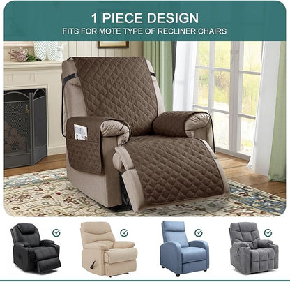Ruaozz 100% Waterproof Recliner Chair Cover Non-Slip Reclining Cover for Recliner Chair Washable Chair Seat Cover with Elastic Straps for Kids, Dogs, Pets (Brown, 23'')
