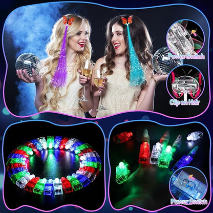 298PCS Glow in the Dark Party Supplies, 12PCS Glow Fiber Optic Wands, 20PCS LED Glasses, 8PCS Foam Glow Sticks and 200PCS Glow Sticks Bracelets, Light Up Party Favors for Wedding, Concert, Birthday