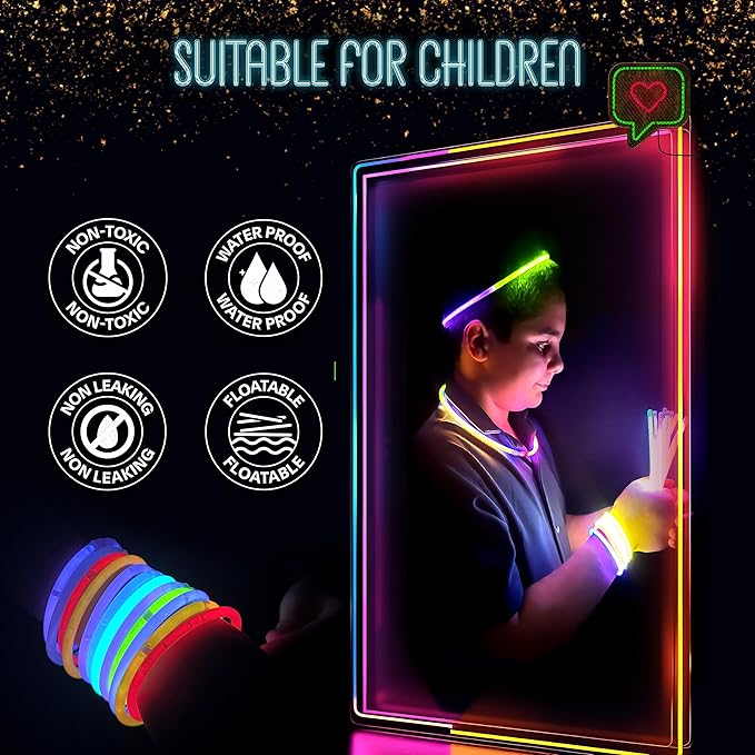 GemPrime 300 Pack Super Bright Glow Sticks Bulk Glow in the Dark Party Supplies - Assorted Colors for Party Favors, Long Lasting Neon Party Decorations with Connectors for Bracelets and Necklaces