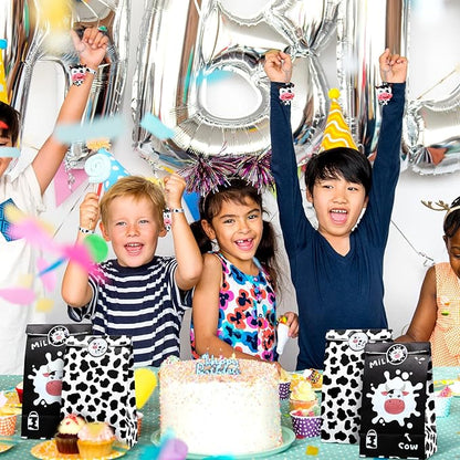 Cow Party Favors Supplies Include Cow Silicone Bracelets Cow Keychain Cow Party Present Bags and Waterproof Cow Stickers for Baby Shower Return Present Farm Animal Birthday (Novel Style, 104 Pieces)