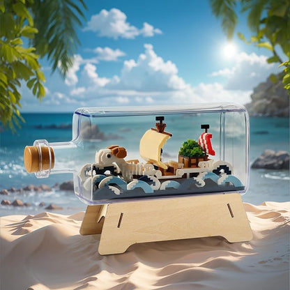 HI-REEKE Going Merry Ship in a Bottle Micro Building Blocks Set, Anime Piece One Pirate Mini Bricks Boat Model Battleship Toy Kit for Adults Kids Teens -1778PCS