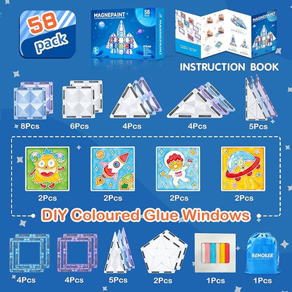 Magnetic Tiles Building Blocks, DIY Colorful Glue Gel Graffiti Painting Magnet Building Sets,STEM Educational Toys for Kids Compatible with Other Magnetic 3D Building Blocks