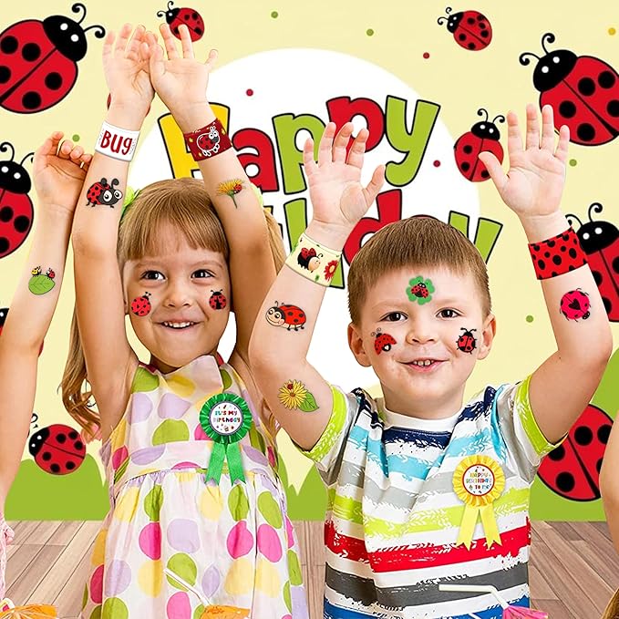 48 PCS Ladybug Party Favors 24PCS Tattoos Sticker 24PCS Slap Bracelets Wristbands Perfect for Themed Birthday Baby Showers or Classroom Rewards Ideal Decor and Gifts for Girls and Boys