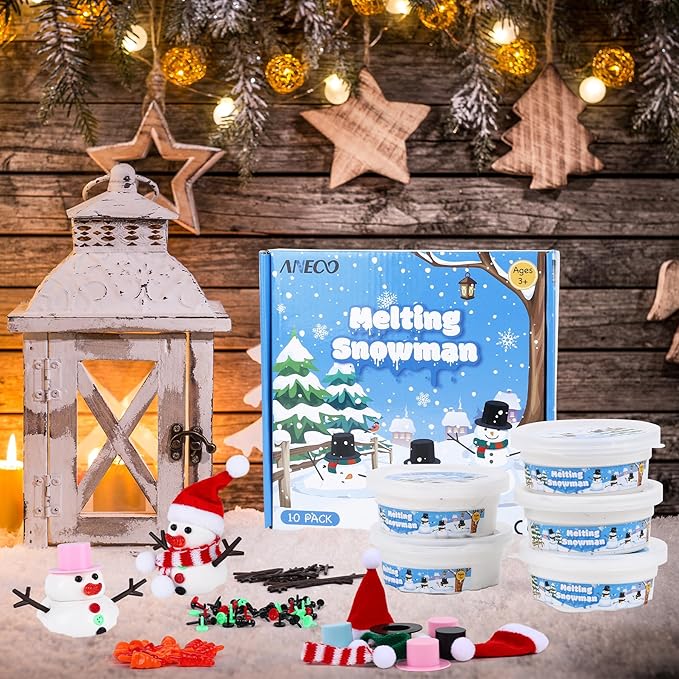 Aneco 10 Pack Christmas Melting Snowman DIY Craft Kit Build Snowman Toys Foam Putty Snowman Making Decorating Kit Xmas Gift for Kids Christmas Stocking Stuffers and Winter Party Supplies