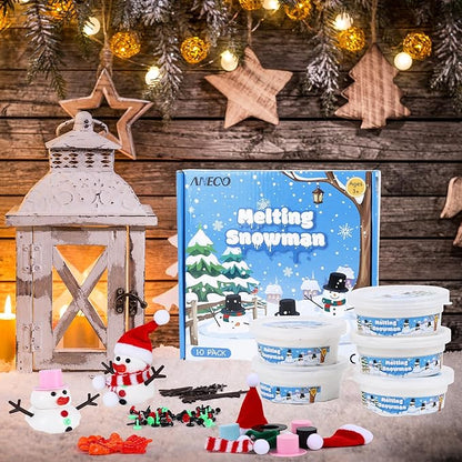 Aneco 10 Pack Christmas Melting Snowman DIY Craft Kit Build Snowman Toys Foam Putty Snowman Making Decorating Kit Xmas Gift for Kids Christmas Stocking Stuffers and Winter Party Supplies