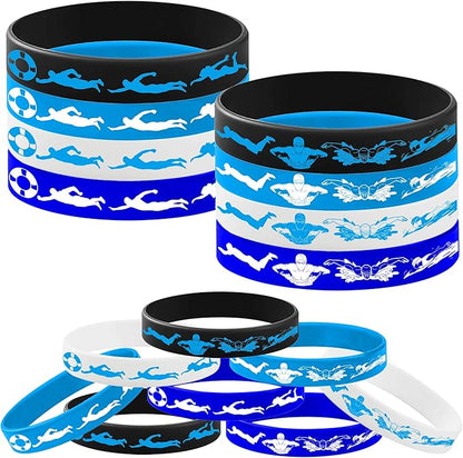 24PCS Swimming Rubber Bracelets Silicone Wristbands -Sport Party Supplies Decorations Speed Birthday Baby Shower Party Favors