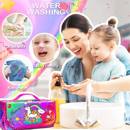 Kids Washable Scented Markers Set with Pencil Case, Kids Art Supplies Unicorn Markers Drawing Kits with Coloring Paper & Stickers for 4-8 Years Old Girls Birthday Gifts (Rainbow Unicorn, Multicolor)