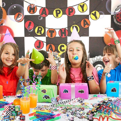 98Pcs Monster Truck Party Favors Birthday Supplies for Boys Kids, Bubble Wands Drinking Straws Slap Bracelets Keychains Stickers Goodie Bag Stuffer Monster Truck Themed Birthday Party Supplies