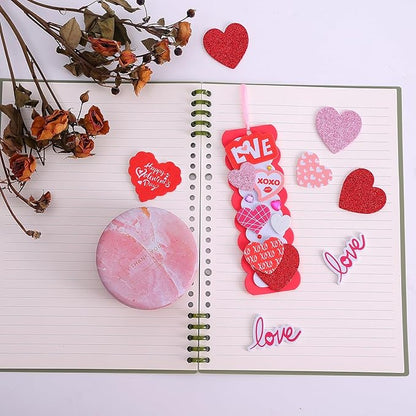 Craft Kit, DIY Bookmarks Valentine Art Deco Decorations, 36 Sets Self Adhesive Heart Stickers for Kids Party Favors Fun Classroom Home Activities