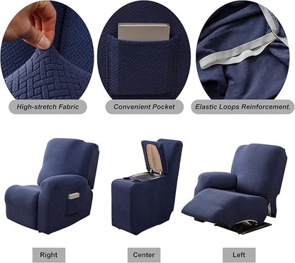 Genina Recliner Loveseat Cover Stretch Couch Covers Sofa slipcover for 2 Seat Reclining Couch Thick Jacquard Furniture Protector (Navy Blue)