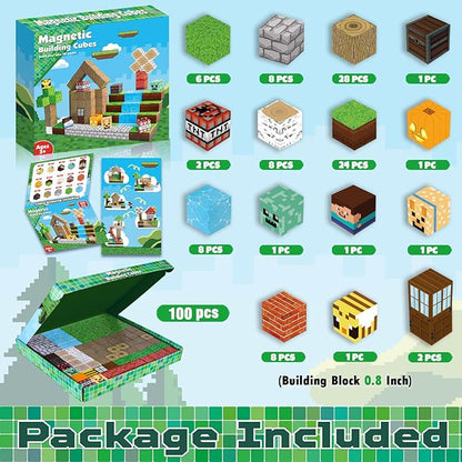 Magnetic Blocks-100PCS Magnetic Building Blocks Magnetic Cube Stacking, Build Forest World Set, STEM Montessori Sensory Toys for Kids Boys Girls Ages 3 4 5 6 7 8 9 10 Easter Birthday Gifts