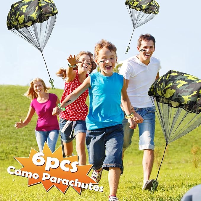 Golray Army Party Favors Camo Wristband Big Parachute Tanks Aircraft Keychain Army Men Soldier Figures Toys for Kids Boys Camouflage Military Camo Birthday Party Supplies Decoration Gift Bag Stuffers