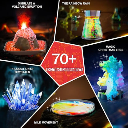 Science Kits for Kids - 70 Experiments Science Kit for Kids Age 6-12 Year Old, STEM Educational Science Toys Gifts for Girls Boys, Chemistry Set, Crystal Growing, Erupting Volcano