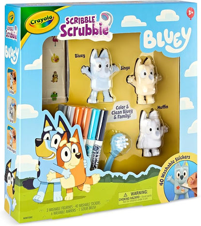 Crayola Scribble Scrubbies Deluxe Bluey Playset (3ct), Toddler Arts & Crafts Kit, Washable Stickers, Bluey Toys, Gift for Girls & Boys, Ages 3+