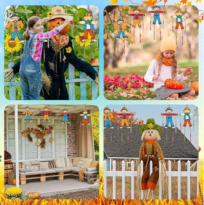 Fennoral 12 Pack Scarecrow Wind Chime Kit for Kids Make You Own Scarecrow Craft Kit DIY Arts and Crafts for Boys Girls Fall Art Activities Halloween Autumn Harvest Thanksgiving Decoration