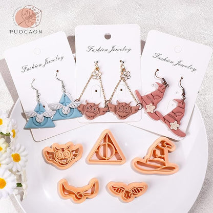 Puocaon Polymer Clay Jewelry Cutters - 7 Pcs Wizard Hat Clay Cutters for Polymer Clay Jewelry Making, Magic Owl Clay Cutters, Clay Cutters for Earrings Making, Magic Potion Shape Clay Cutters Set
