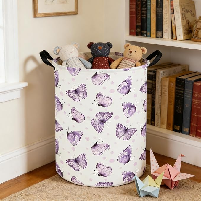 Butterfly Baby Laundry Basket,Nursery Hamper,Kids Dirty Clothes Hamper,Toys Storage Bin Organizer,Girl Room Decor(Cute Butterfly)