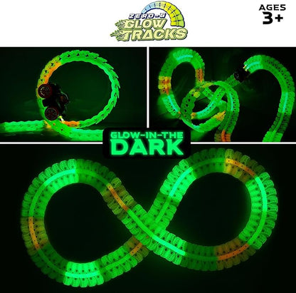 USA Toyz Zero-G Glow Race Track for Kids- 210pcs Glow in The Dark Flexible Race Track Set with Suction Cups, Slot Car, 2 Graffiti Toy Cars Shells, STEM Toy LED Car Tracks for Boys and Girls Age 3+