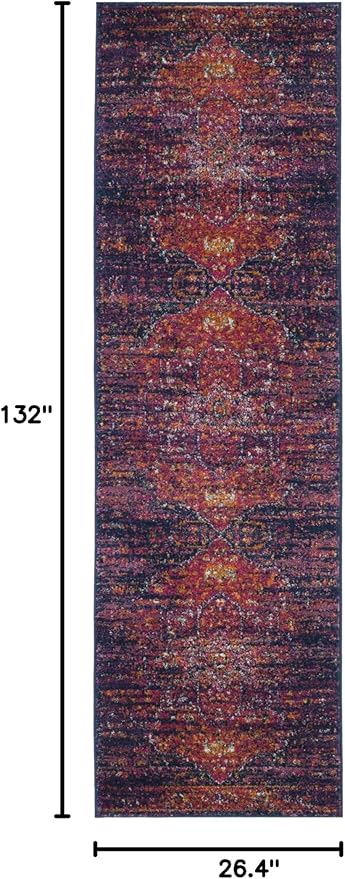SAFAVIEH Evoke Collection 2'2" x 11' Blue / Fuchsia EVK275F Oriental Medallion Distressed Non-Shedding Living Room Bedroom Runner Rug
