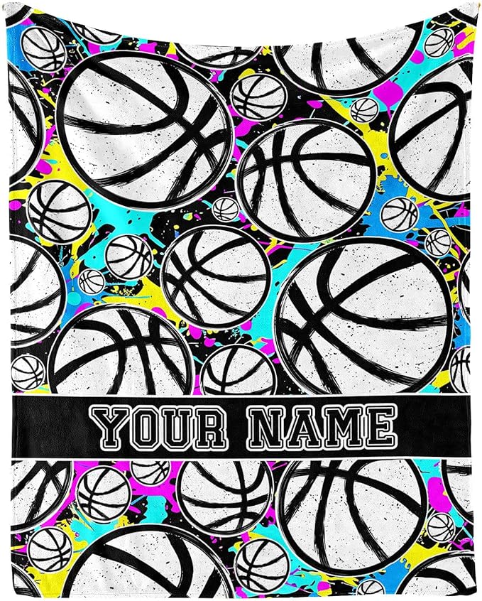 Custom Basketball Blanket - Soft Flannel Sports Basketball Blankets for Girls Boys Kids Basketball Lovers - Warm Basketball Throw Blankets for All Season Lap, Chair, Sofa - 50"x40"