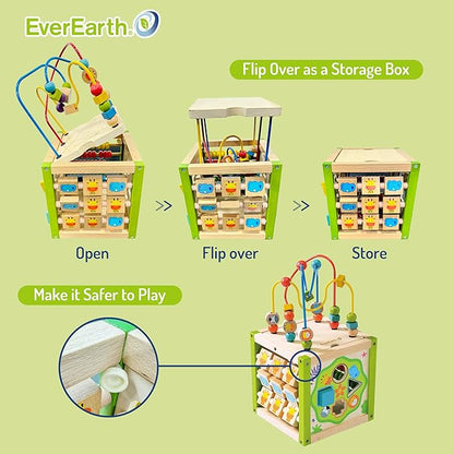 Wooden Activity Cube, 5 in 1 Activity Center, Educational Wooden Toys for Toddlers for Kids 1+, FSC Certified