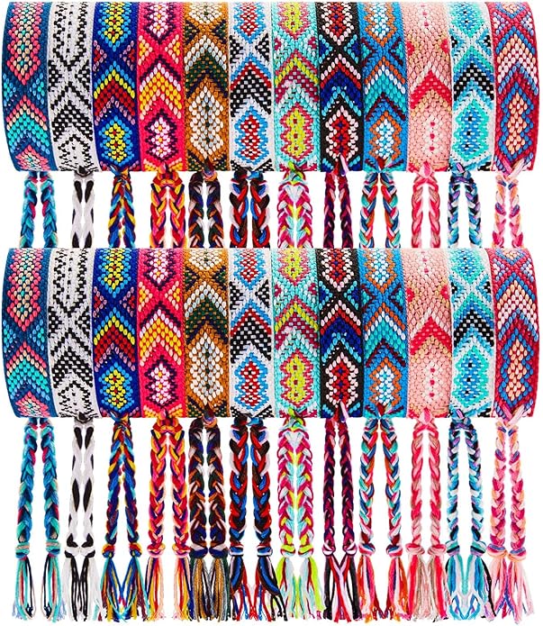 Henoyso 24 Pcs Nepal Woven Friendship Bracelets Adjustable Braided Bracelets Woven Bracelet String Friendship Bracelets with a Sliding Knot Closure for Women