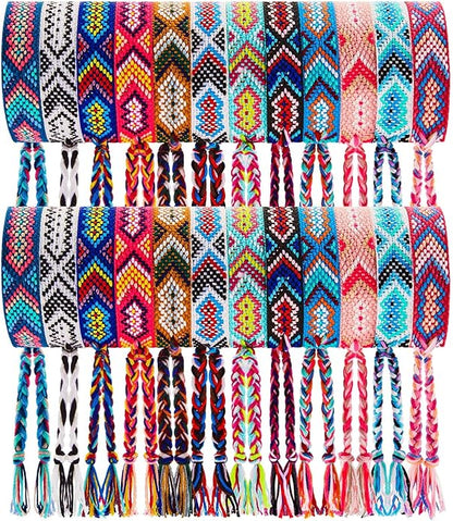 Henoyso 24 Pcs Nepal Woven Friendship Bracelets Adjustable Braided Bracelets Woven Bracelet String Friendship Bracelets with a Sliding Knot Closure for Women